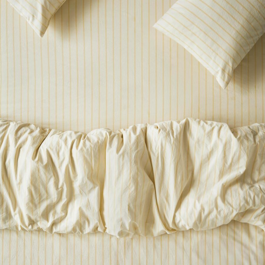 Butter Yellow Striped Cotton Fitted Sheet