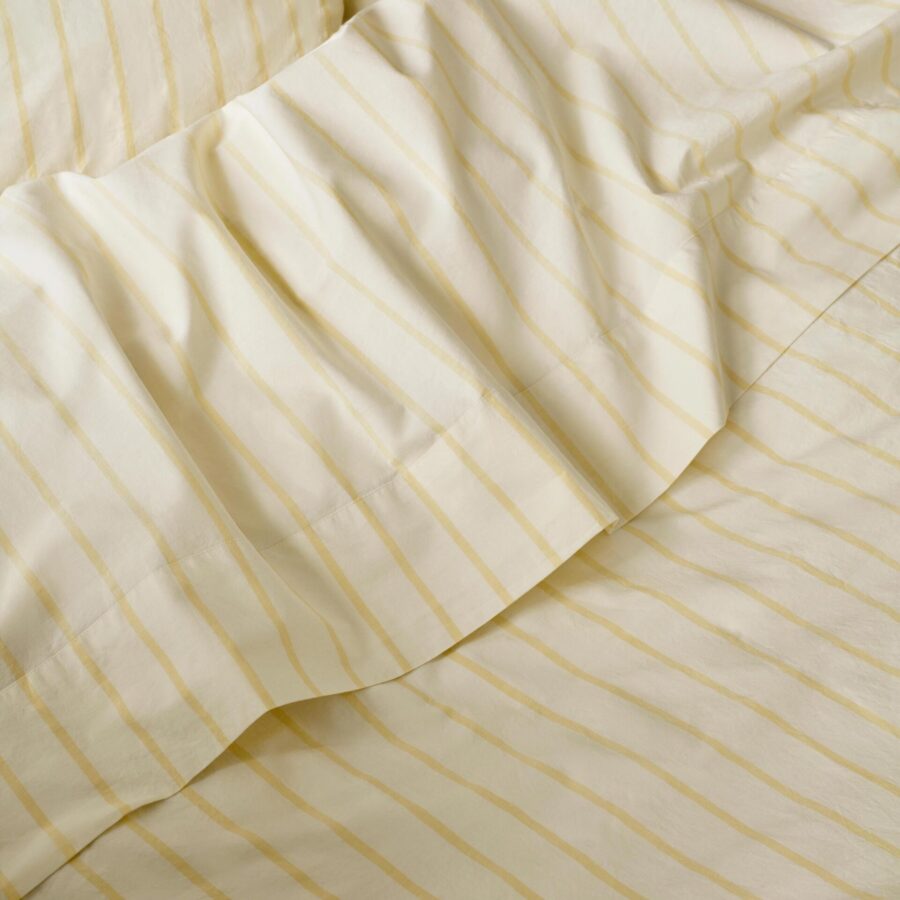 Butter Yellow Striped Cotton Flat Sheet