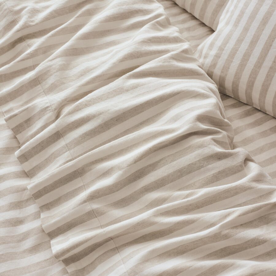 Oatmeal Striped Linen Blend Flat Sheet