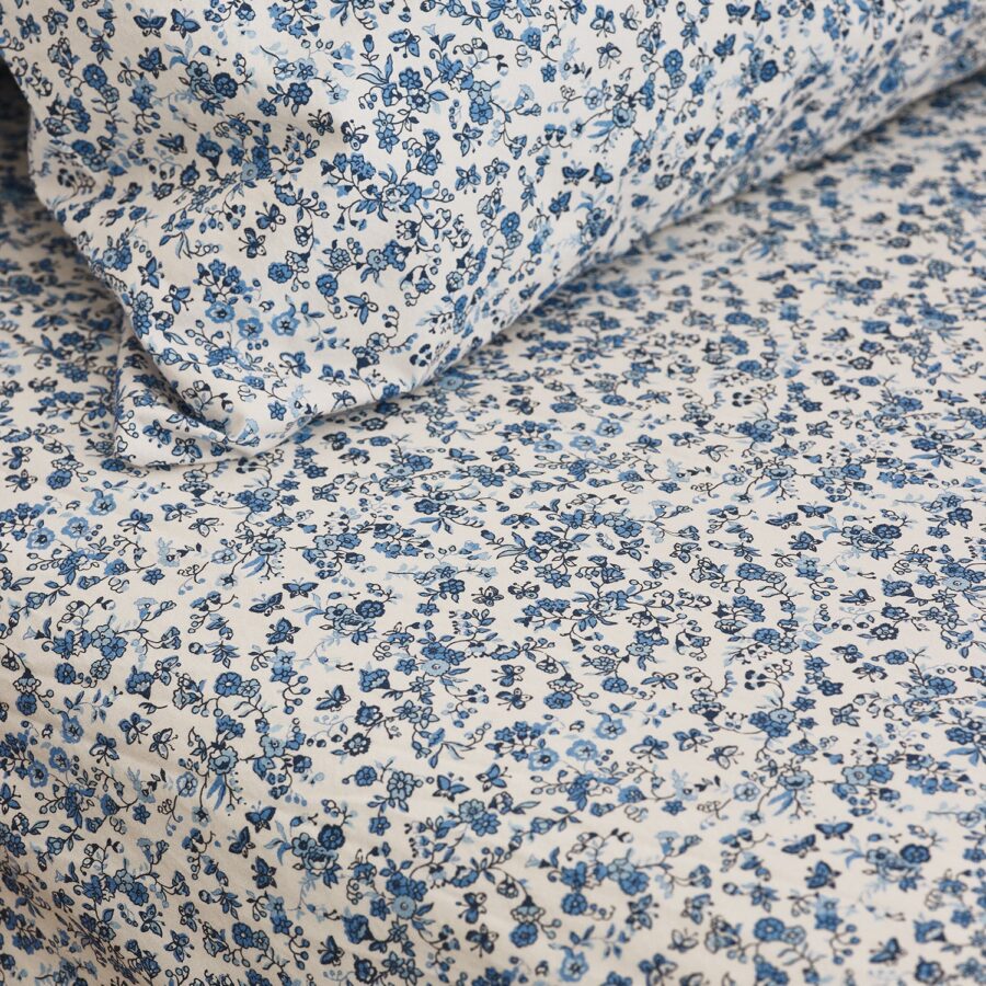 Blue Floral Cotton Fitted Sheet