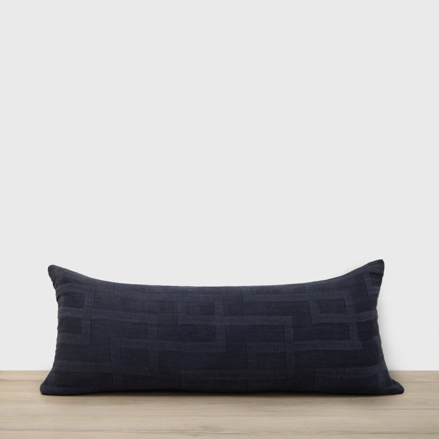 Navy Linen Lumbar Decorative Cushion Cover
