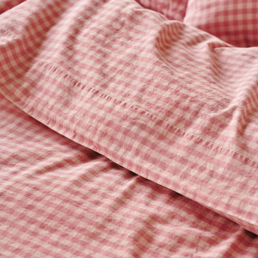 Dusty Pink Gingham Linen Blend Flat Sheet