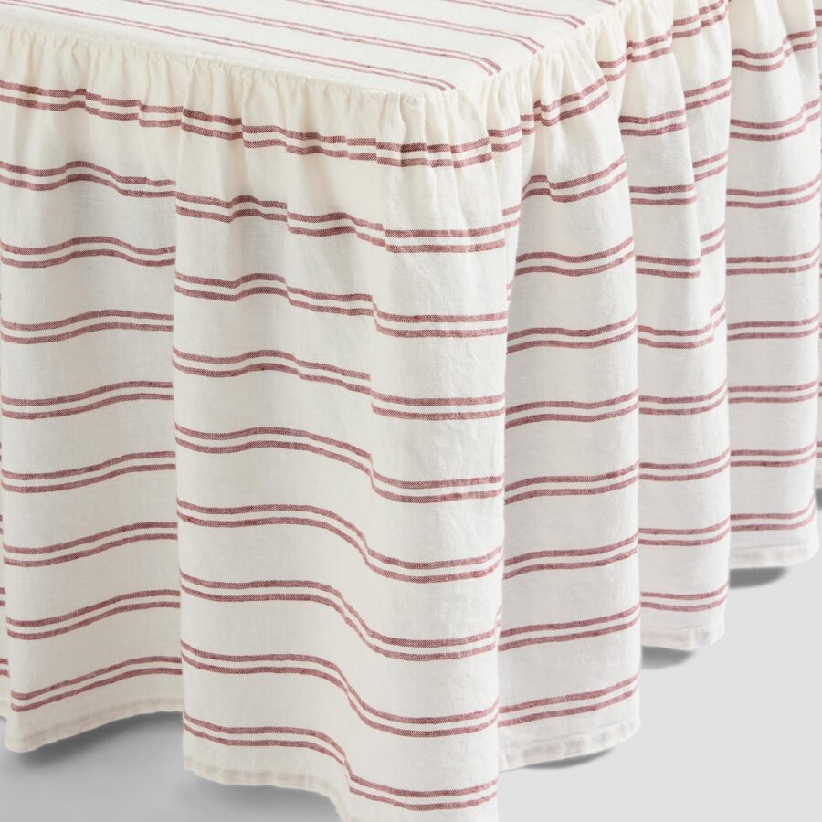 Rhubarb Striped Linen Blend Bed Valance Style 2