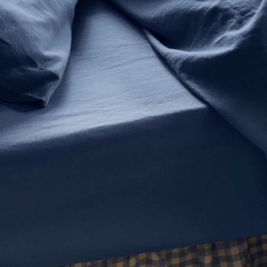 Blue Linen Blend Fitted Sheet