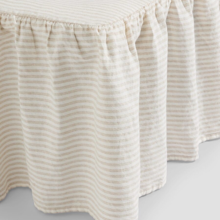 Oatmeal Striped Linen Bed Valance
